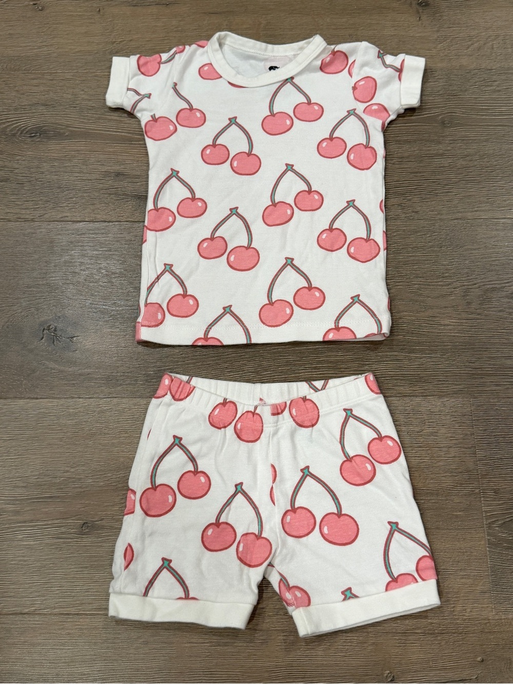 Monica & Andy Cherry Print Short Set Toddler Girl 4T White Pink Organic Cotton
